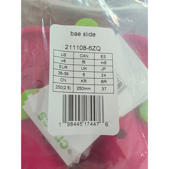 New With Tags Crocs Bae Slide Dragon Fruit Pink Women Size 8 - Picture 6 of 8